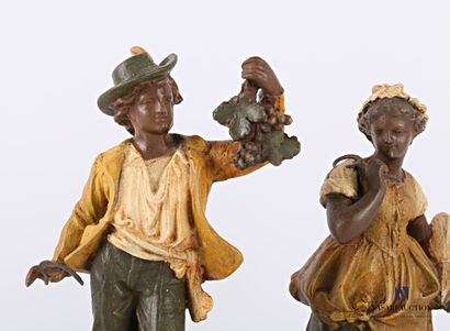 null Pair of subjects with a polychromatic patina representing a gleaner and a winegrower...