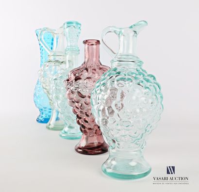 null Bubble glass set comprising two carafes, a bottle and its stopper, a parma tinted...