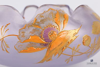 null Round bowl with flattened body in parma-stained sandblasted glass decorated...