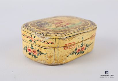 null Octagonal box made of boiled cardboard with painted and lacquered decoration...