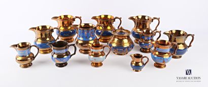 null JERSEY

Copper-glazed earthenware set with blue bands, some with stylised foliage...