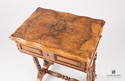 null Work table in walnut and burr-walnut veneer, the folding table top having a...