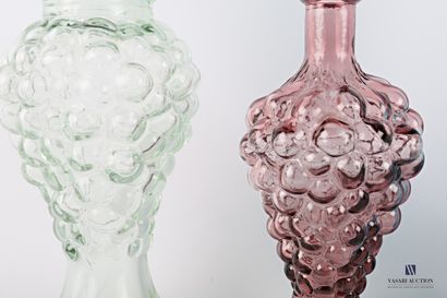 null Bubble glass set comprising two carafes, a bottle and its stopper, a parma tinted...