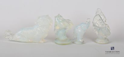 null Opalescent glass set featuring animals including butterfly, fish, elephant and...