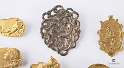 null Set of eleven metal brooches, most of them gilded, on the theme of the woman...