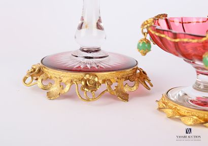 null Translucent, rose-tinted glass ring set on an openwork base in gilded brass...