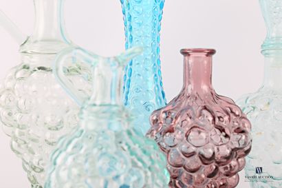 null Bubble glass set comprising two carafes, a bottle and its stopper, a parma tinted...