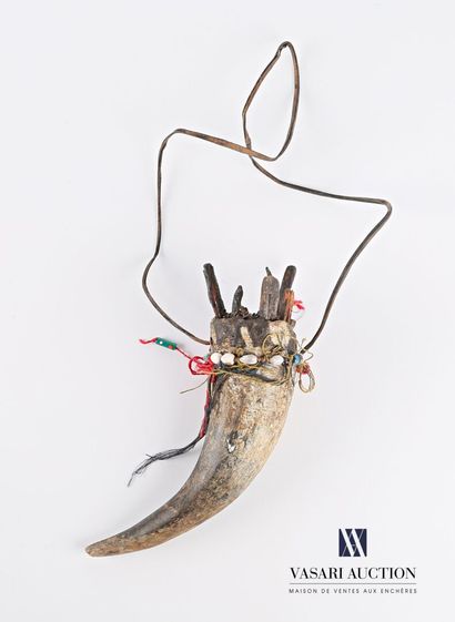 null Tribal Art. Moara. Zebu horn, wood, glass beads and leather. Madagascar, 19th-20th...