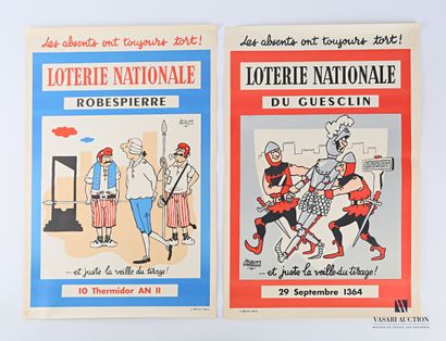 null Lot de deux affiches pour la loterie nationale « Du Guesclin » et « Robespierre...