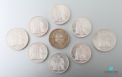 null Lot of silver coins comprising one 10 franc coin from 1965, two 10 franc coins...