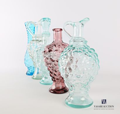 null Bubble glass set comprising two carafes, a bottle and its stopper, a parma tinted...