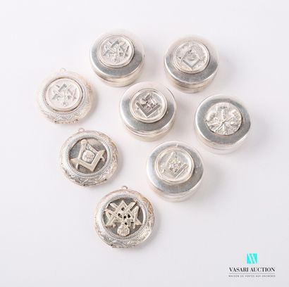 null Set of five pill boxes and three medallion boxes in silver metal in round shape,...