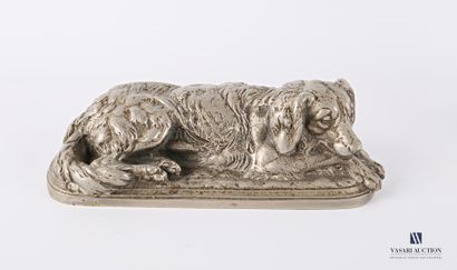 null Set of two rulers, one with a silver patina representing a lying spaniel, the...