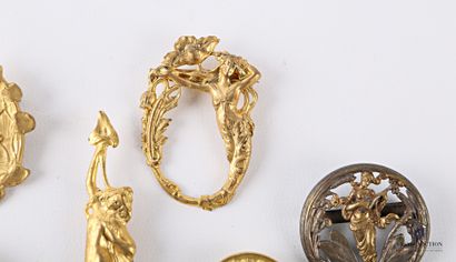 null Set of eleven metal brooches, most of them gilded, on the theme of the woman...