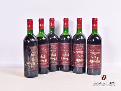 null 6 bouteilles	Château VIEUX L'ESTAGE	Bordeaux Sup.	1987

	Et. plus ou moins tachées...