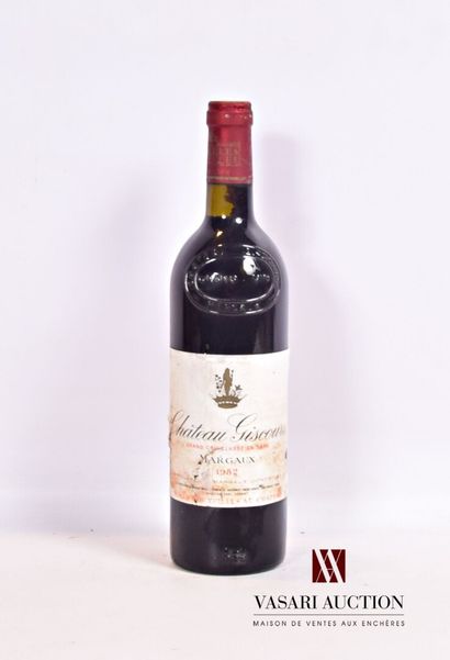 null 1 bouteille	Château GISCOURS	Margaux GCC	1982

	Et. tachée et un peu déchirée....