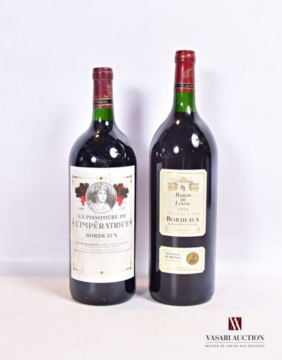null Lot de 2 magnums comprenant :		

1 magnum	LA PISSOTIÈRE DE L'IMPÉRATRICE	Bordeaux	1996

1...
