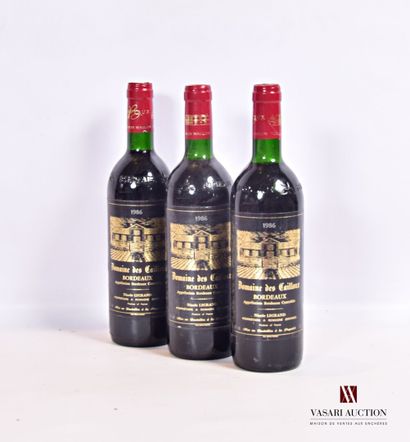 null 3 bouteilles	DOMAINE DES CAILLOUX	Bordeaux	1986

	Et. un peu tachées. N : 1...