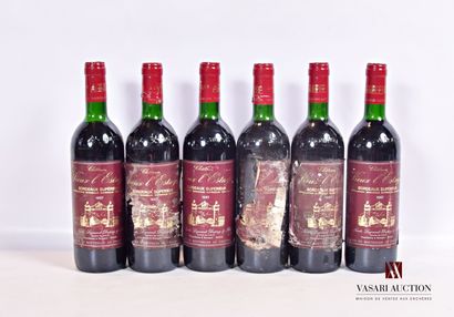null 6 bouteilles	Château VIEUX L'ESTAGE	Bordeaux Sup.	1987

	Et.: 3 un peu tachées...