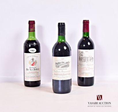 null Lot de 3 bouteilles comprenant :		

1 bouteille	DOMAINE DE LA JODRIE	Bordeaux	1983

1...