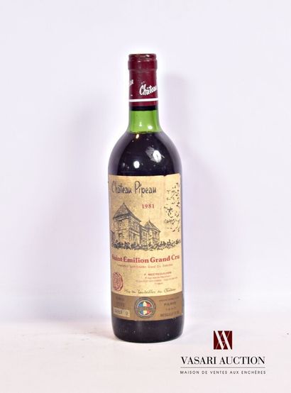 null 1 bouteille	Château PIPEAU	St Emilion GC	1981

	Et. très tachée mais lisible....