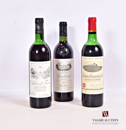 null Lot de 3 bouteilles comprenant :		

1 bouteille	Château DE FRANCE	Graves	1981

1...