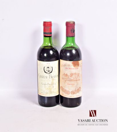 null Lot de 2 bouteilles comprenant :		

1 bouteille	Château BRANAS GRAND POUJEAUX	Moulis	1974

1...