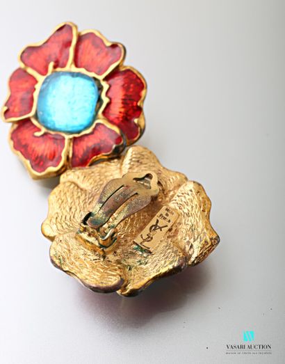 null Yves Saint Laurent, pair of ear clips in the shape of flowers, hearts in blue...