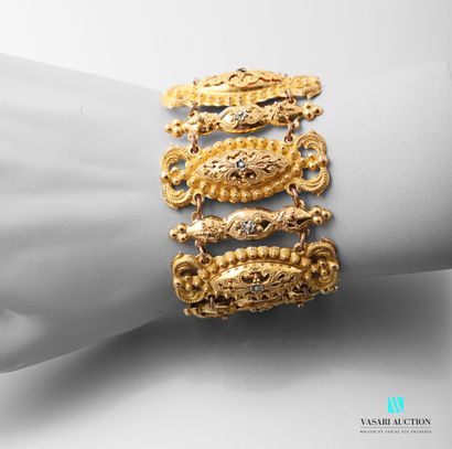 null Gold-plated cuff bracelet gold-plated embossed shuttle-shaped mesh with filigree...