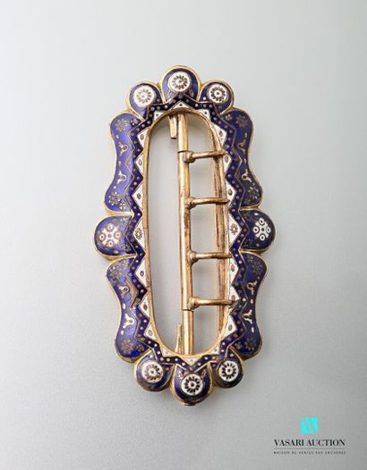 null Oval belt buckle in gold-plated Napoleon III blue and white enamel with dotted...