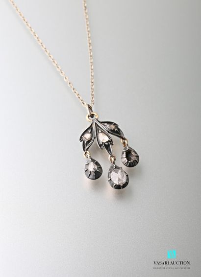 null A white gold chaton link chain and a gold and silver pendant set with rose-cut...