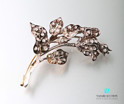 null Napoleon III brooch in pink gold and silver in the shape of a flowered branch...