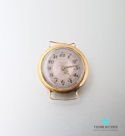 null Art Deco lady's watch case in 585 yellow gold, round case, grey dial, Arabic...
