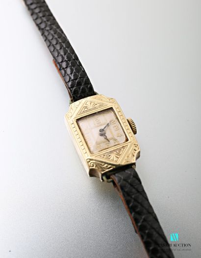 null Montre bracelet de dame en or jaune 14 carats (585 millièmes) Art Déco, le boîtier...