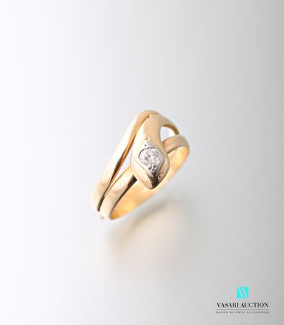 null Ring in pink gold 585 thousandths serpentifome, the head set with a diamond...