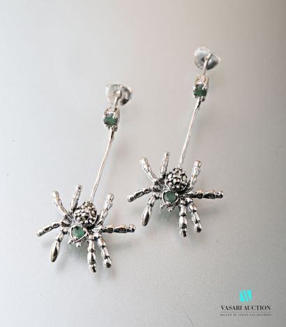 null Pair of 925 sterling silver earrings in the shape of spiders suspended from...