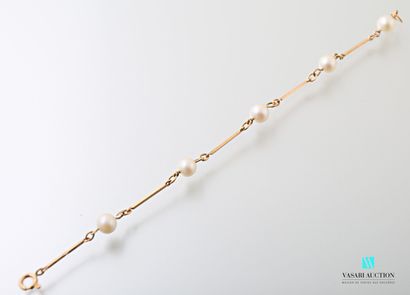 null Bracelet en or jaune composé de cinq barrettes d'or alternées avec des perles

Poids...