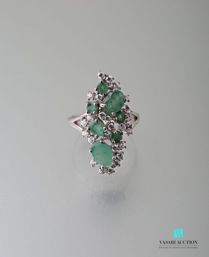 null 925 sterling silver ring, elongated motif set with alternating emeralds and...