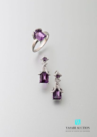 null A 925 sterling silver half set with rectangular amethysts and white stones comprising...