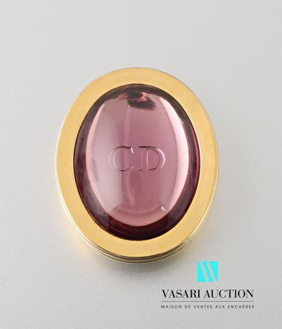 null Solid gilt metal perfume case, the hinged lid decorated with a purple cabochon...