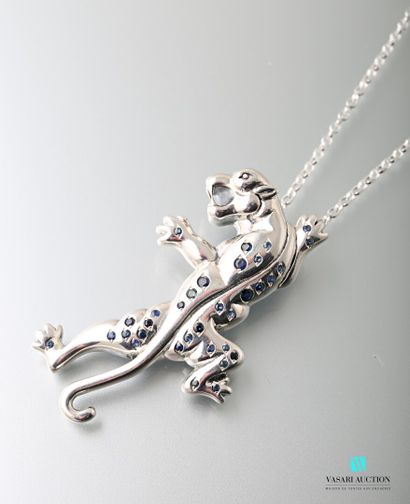 null 925 sterling silver chaton link chain holding a pendant featuring a panther...