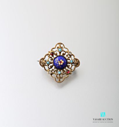 null Small diamond-shaped brooch in cut gilt metal decorated with a central Bresse...