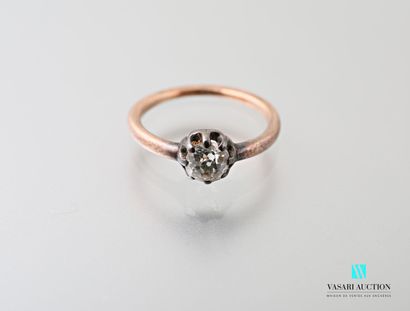 null 750 thousandths rose gold ring set with an antique cut solitaire diamond of...