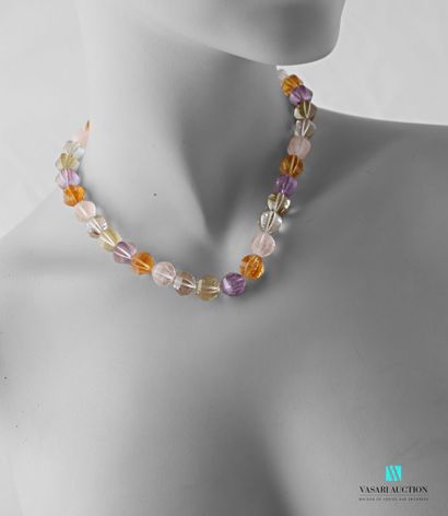 null Necklace adorned with amethyst, citrine, pink and smoke quartz and fine stones...