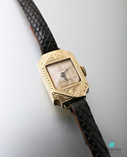 null Ladies' wristwatch in 14-carat (585 thousandths) Art Deco yellow gold, rectangular...