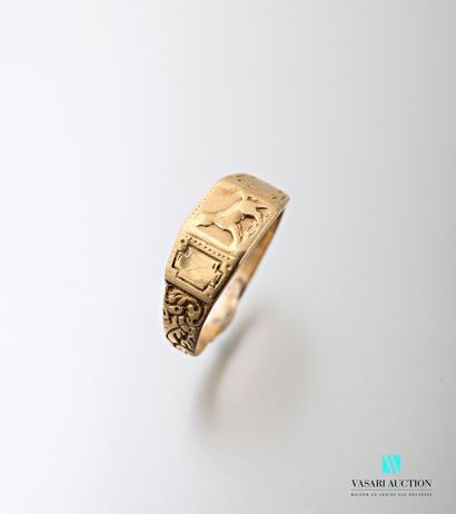 null A yellow gold ring from the 19th century, the central motif decorated with a...