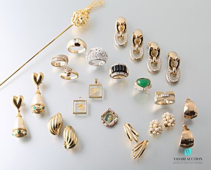 null Lot of gold-plated costume jewellery and imitation stones including: seven pairs...