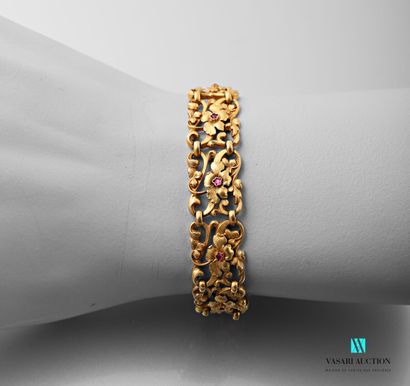 null Gold-plated ribbon bracelet from the end of the 19th century, rectangular mesh...