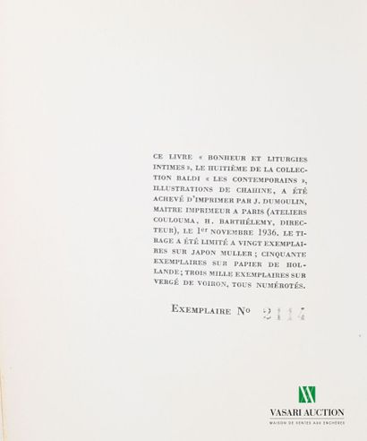 null VERLAINE Paul - Bonheur Liturgies intimes - Paris Rombaldi éditeur 1936 - un...