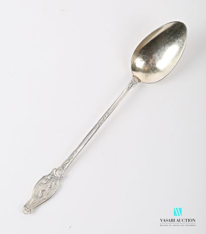 null Silver jam spoon, the handle decorated with nets, foliage, flowering brancehes...